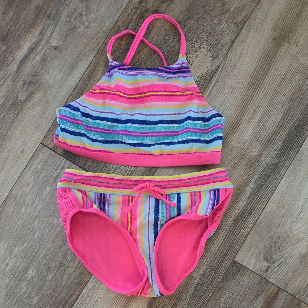 MUST BUNDLE!! Justice Colorful Striped Kids Swim Suit